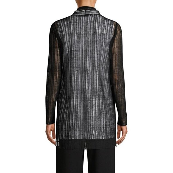 Eileen Fisher Cardigan Organic Italian Linen Blend Open Knit Duster Crepe Black - Picture 7 of 14